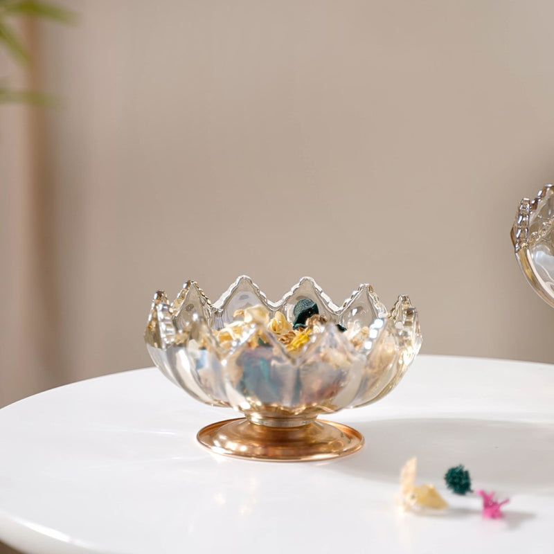 Crystal Glass Lotus Decorative Bowl With Stand
