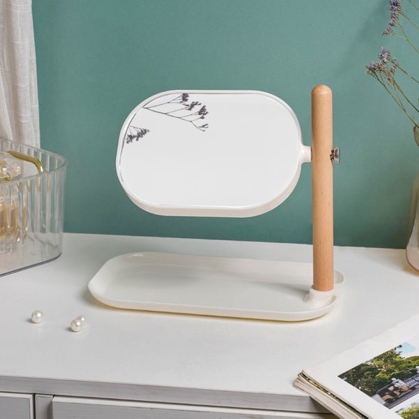 Scandinavian Two Sided Mirror With Adjustable Stand Tray White