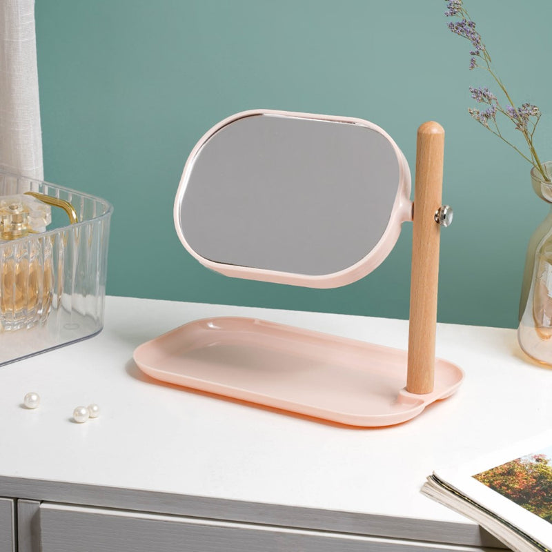 Minimalist Double Sided Stand Mirror With Tray Pink - Dressing table mirror and makeup vanity mirror online | Room decor items