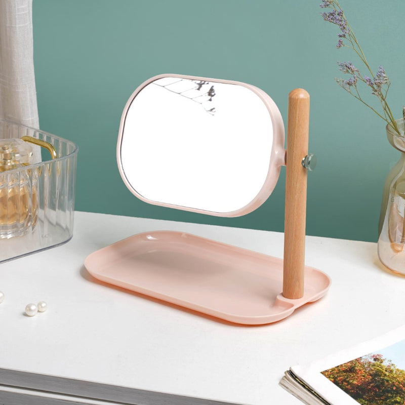 Minimalist Double Sided Stand Mirror With Tray Pink - Dressing table mirror and makeup vanity mirror online | Room decor items