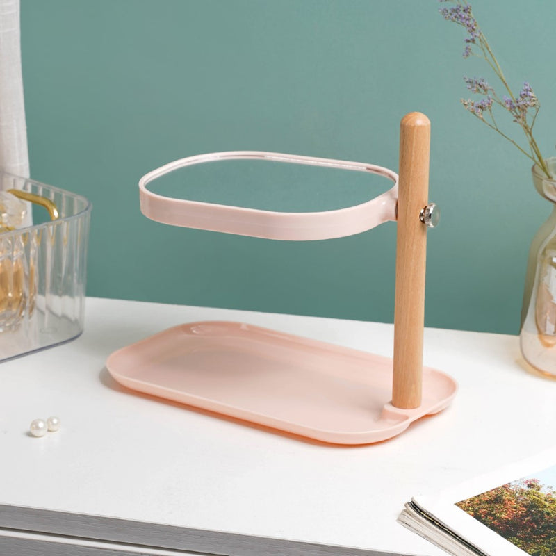 Minimalist Double Sided Stand Mirror With Tray Pink - Dressing table mirror and makeup vanity mirror online | Room decor items
