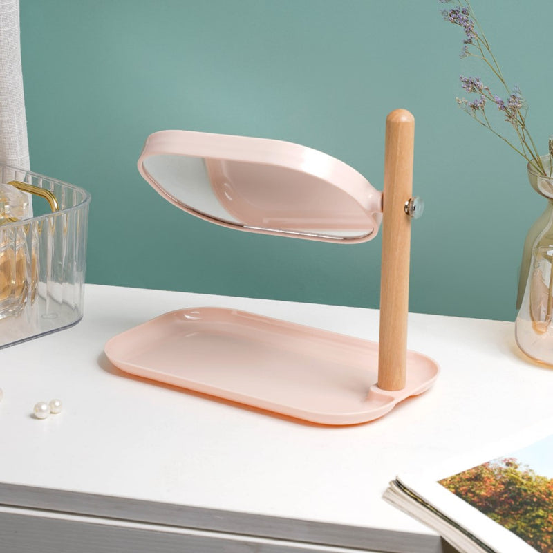 Minimalist Double Sided Stand Mirror With Tray Pink - Dressing table mirror and makeup vanity mirror online | Room decor items