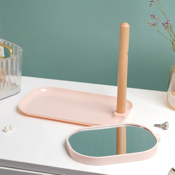 Minimalist Double Sided Stand Mirror With Tray Pink - Dressing table mirror and makeup vanity mirror online | Room decor items