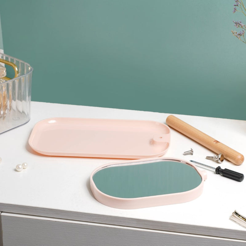 Minimalist Double Sided Stand Mirror With Tray Pink - Dressing table mirror and makeup vanity mirror online | Room decor items