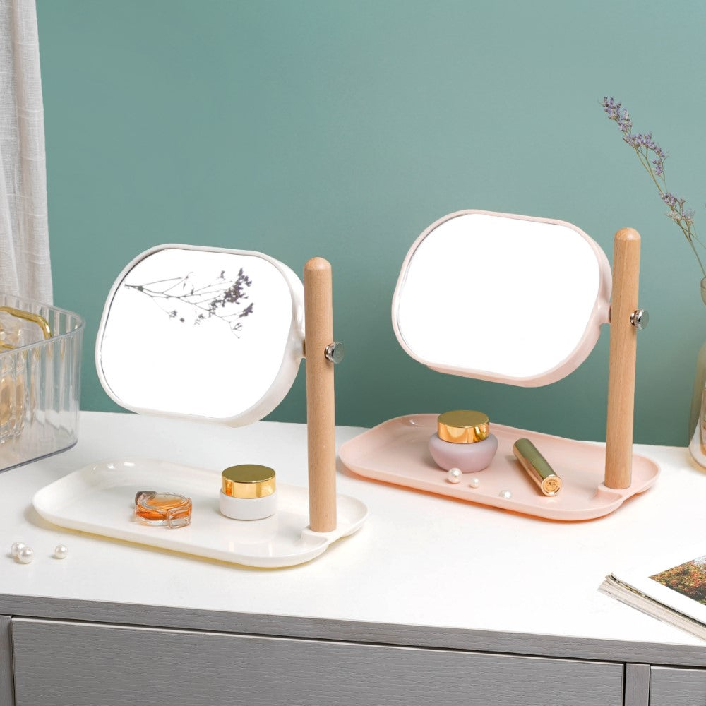Minimalist Double Sided Stand Mirror With Tray Pink Nestasia