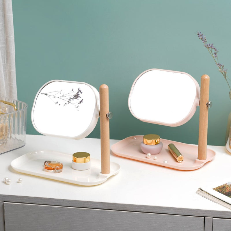 Minimalist Double Sided Stand Mirror With Tray Pink - Dressing table mirror and makeup vanity mirror online | Room decor items