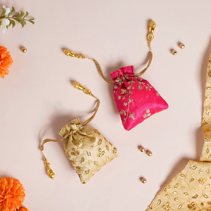 Kimaya Zari Floral Embroidered Shagun Potli Bag Set Of 2