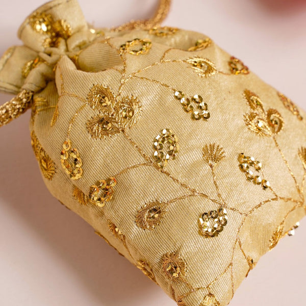 Kimaya Zari Floral Embroidered Shagun Potli Bag Set Of 2