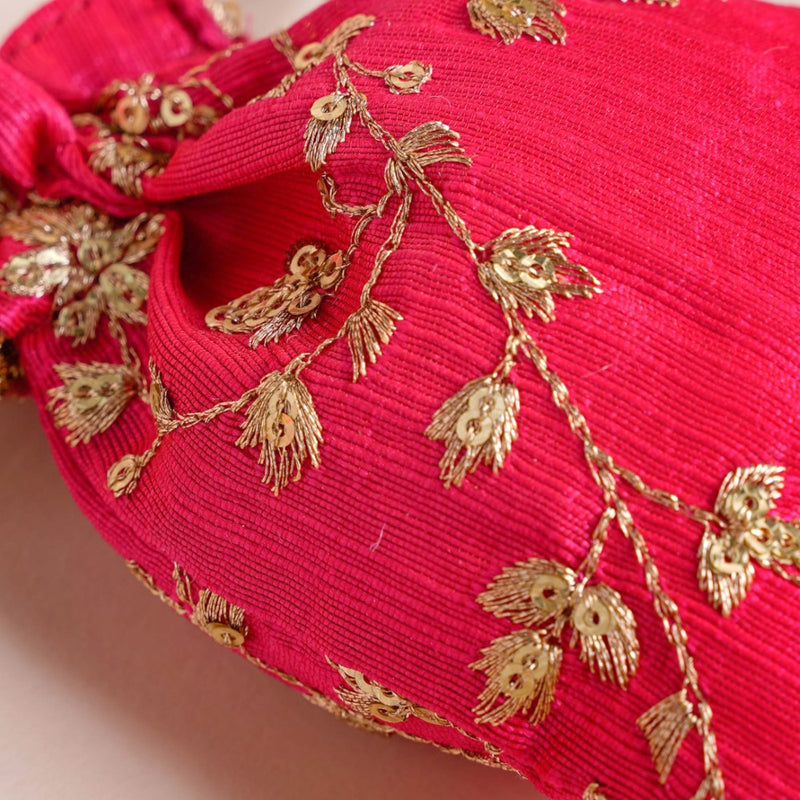 Kimaya Zari Floral Embroidered Shagun Potli Bag Set Of 2