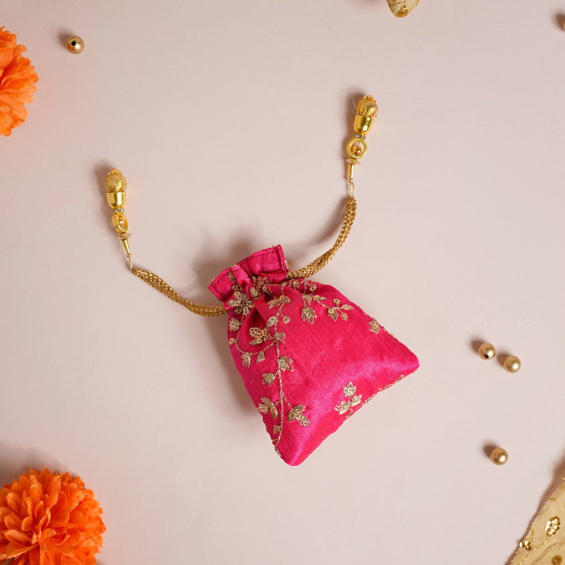 Kimaya Zari Floral Embroidered Shagun Potli Bag Set Of 2