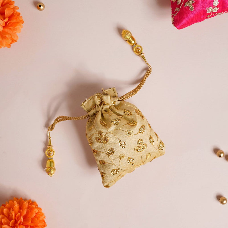 Kimaya Zari Floral Embroidered Shagun Potli Bag Set Of 2