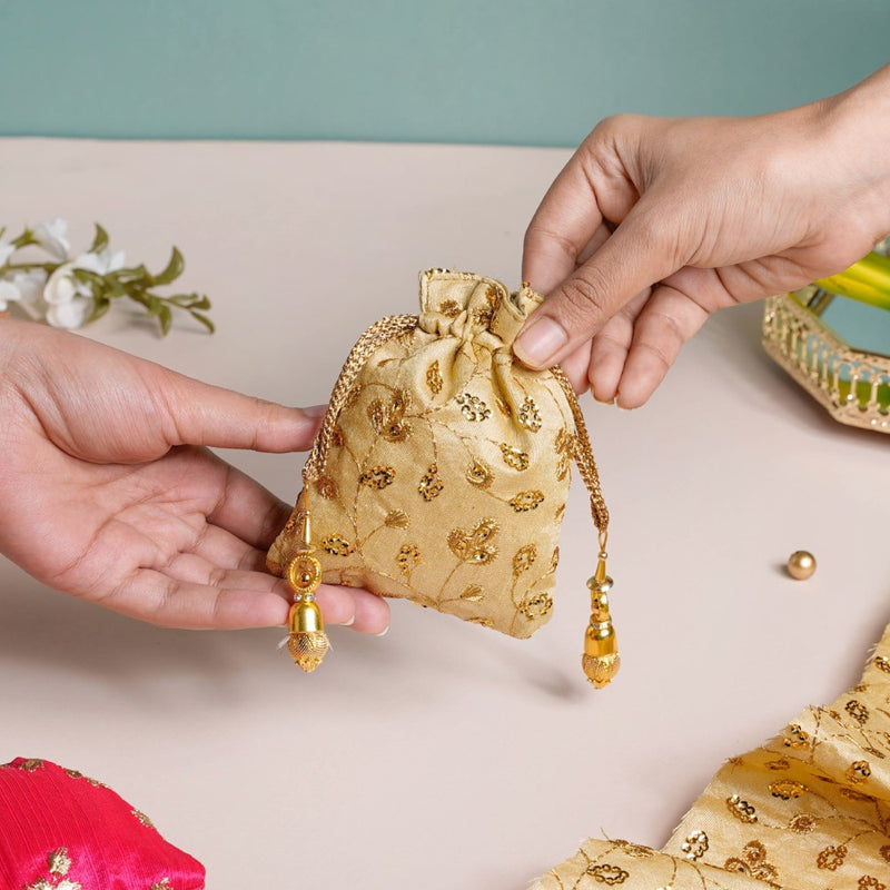 Kimaya Zari Floral Embroidered Shagun Potli Bag Set Of 2