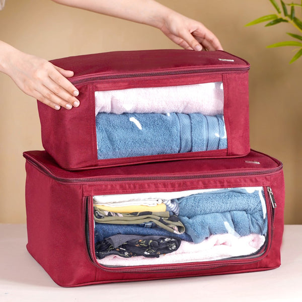 Clothes Storage Organiser Bag Set Of 2 Red