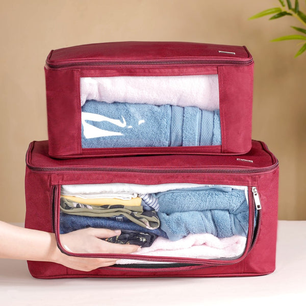 Clothes Storage Organiser Bag Set Of 2 Red