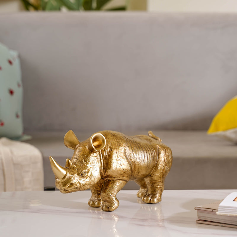 Rhino Figurine Gold - Showpiece | Home decor item | Room decoration item