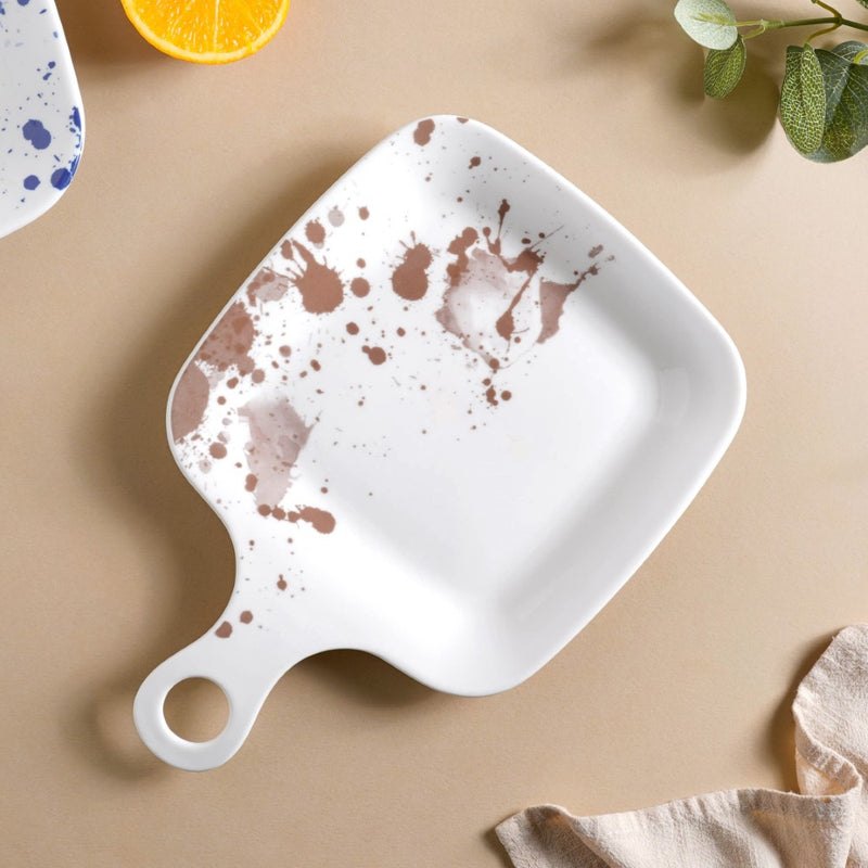 Splash Patterned Snack Plate With Handle Brown 11 Inch - Serving plate, snack plate, dessert plate | Plates for dining & home decor
