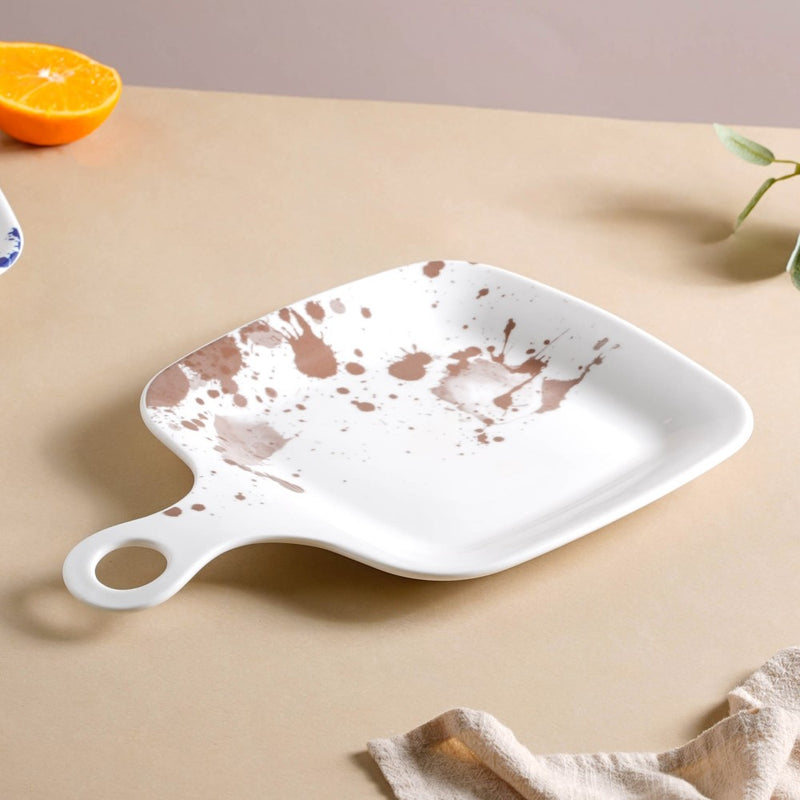 Splash Patterned Snack Plate With Handle Brown 11 Inch - Serving plate, snack plate, dessert plate | Plates for dining & home decor