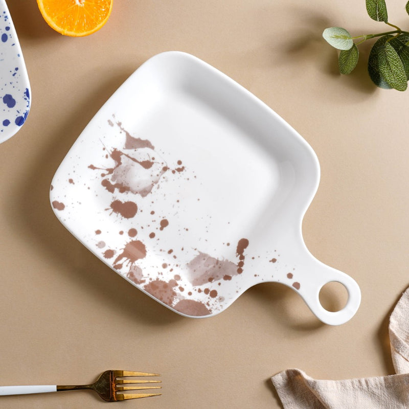 Splash Patterned Snack Plate With Handle Brown 11 Inch - Serving plate, snack plate, dessert plate | Plates for dining & home decor