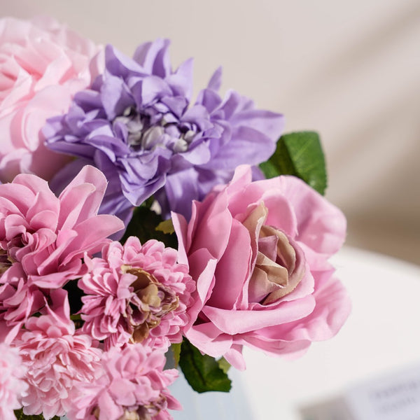 Rose Bouquet Pink And Purple - Artificial flower | Flower for vase | Home decor item | Room decoration item