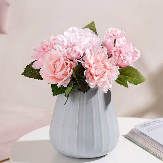 Rose Bouquet Pink And White - Artificial flower | Flower for vase | Home decor item | Room decoration item