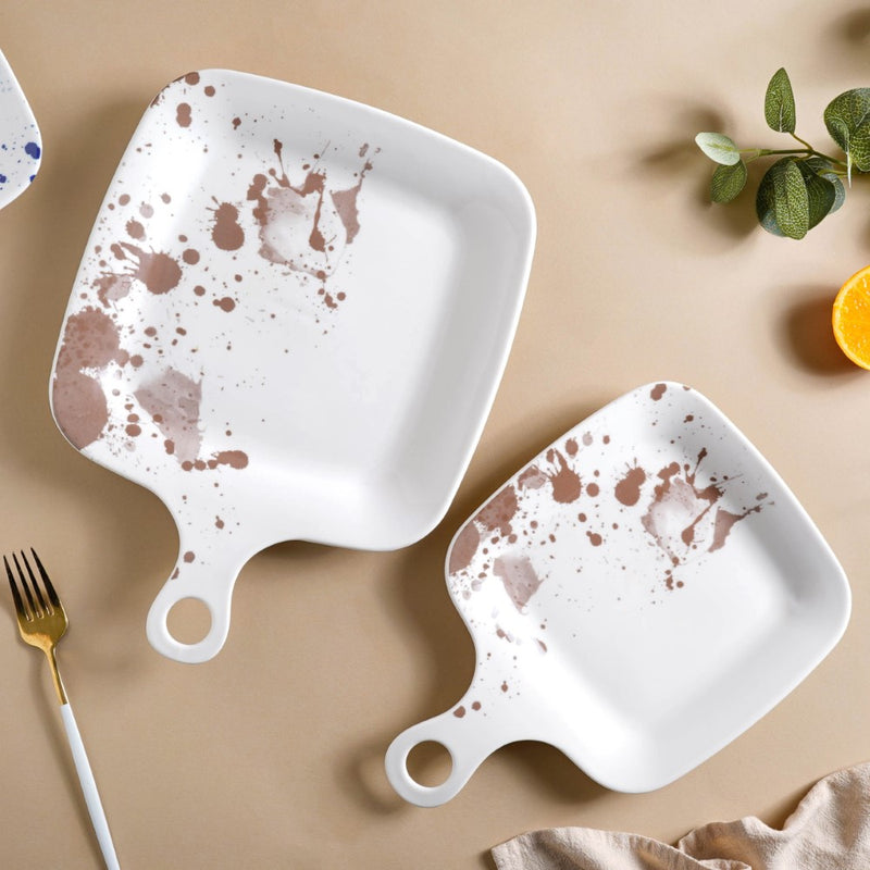 Splash Patterned Snack Plate With Handle Brown 11 Inch - Serving plate, snack plate, dessert plate | Plates for dining & home decor