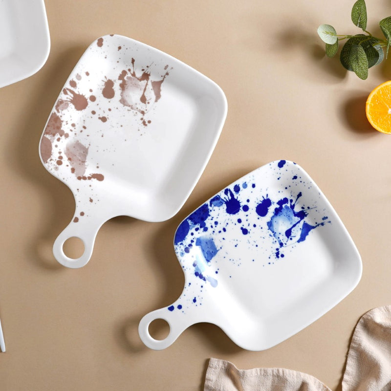 Splash Patterned Snack Plate With Handle Brown 11 Inch - Serving plate, snack plate, dessert plate | Plates for dining & home decor