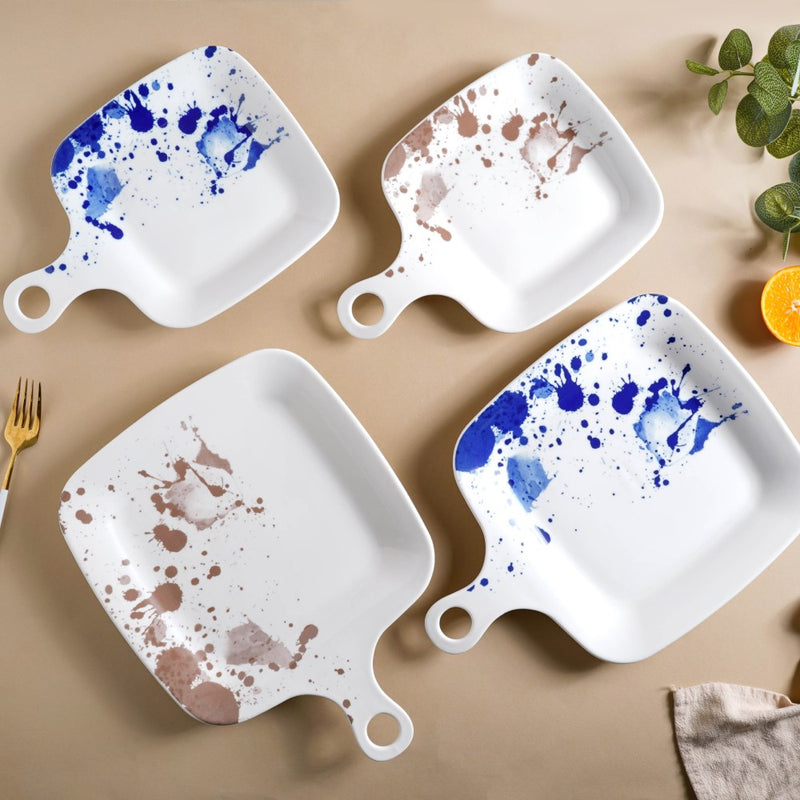 Splash Patterned Snack Plate With Handle Brown 11 Inch - Serving plate, snack plate, dessert plate | Plates for dining & home decor