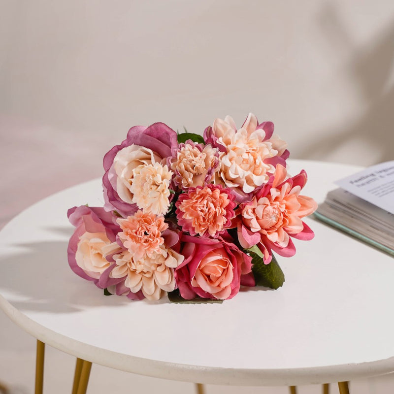 Rose Bouquet Peach And Purple - Artificial flower | Flower for vase | Home decor item | Room decoration item
