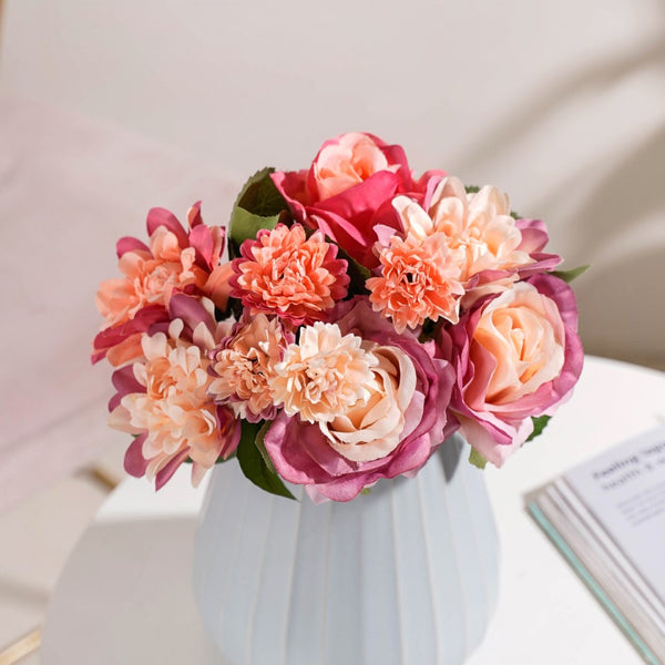 Rose Bouquet Peach And Purple - Artificial flower | Flower for vase | Home decor item | Room decoration item