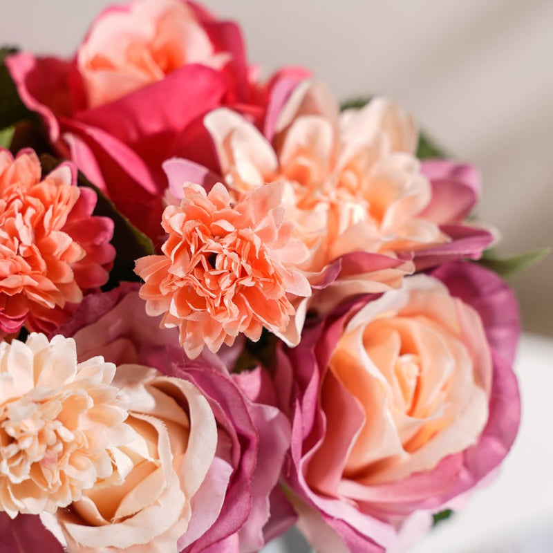 Rose Bouquet Peach And Purple - Artificial flower | Flower for vase | Home decor item | Room decoration item