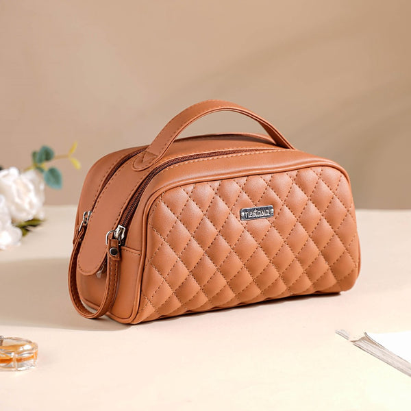 Multipurpose Quilted Vanity Pouch Brown