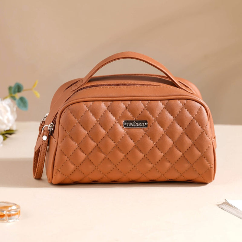 Multipurpose Quilted Vanity Pouch Brown