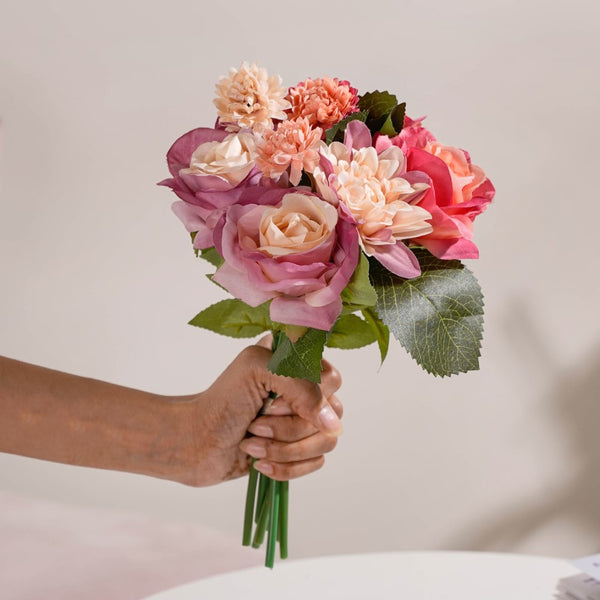 Rose Bouquet Peach And Purple - Artificial flower | Flower for vase | Home decor item | Room decoration item