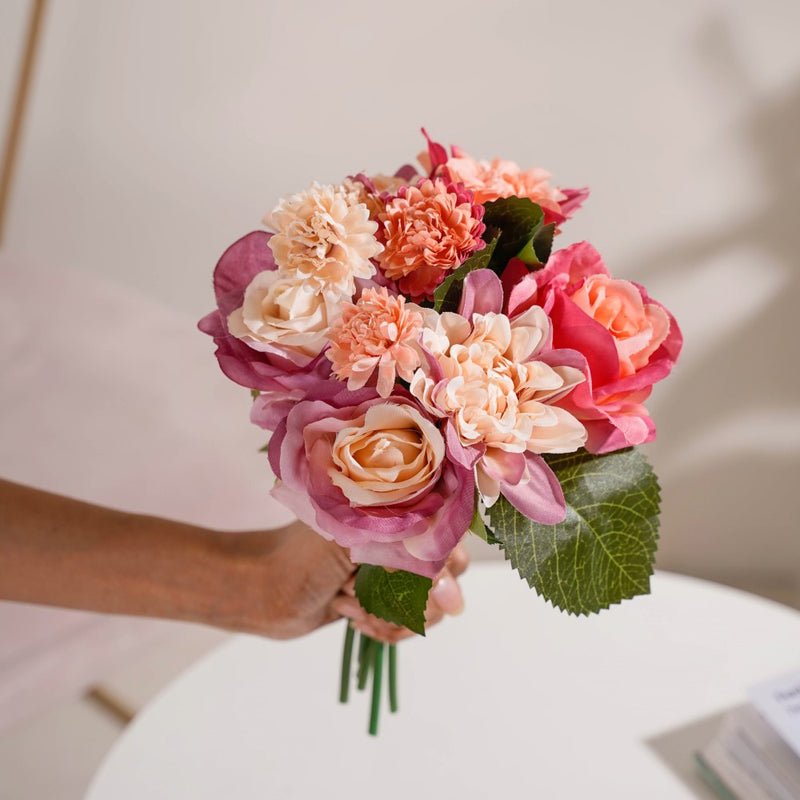 Rose Bouquet Peach And Purple - Artificial flower | Flower for vase | Home decor item | Room decoration item