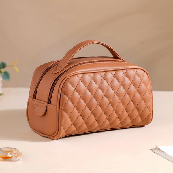 Multipurpose Quilted Vanity Pouch Brown