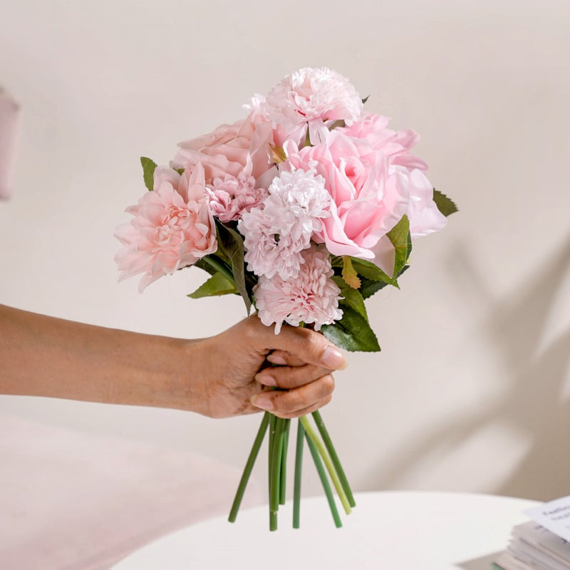 Rose Bouquet Pink And White - Artificial flower | Flower for vase | Home decor item | Room decoration item