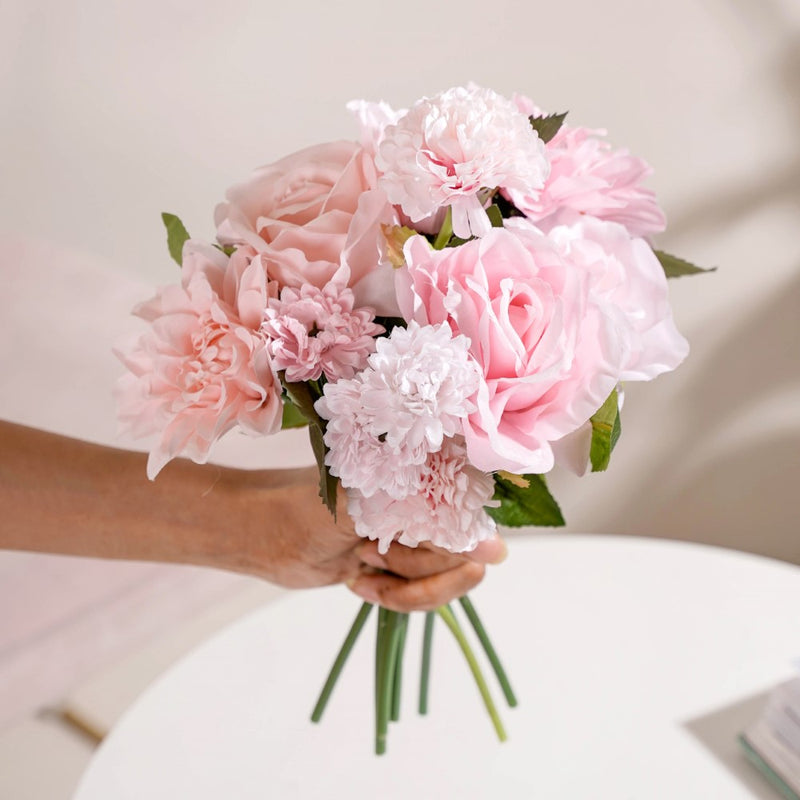 Rose Bouquet Pink And White - Artificial flower | Flower for vase | Home decor item | Room decoration item