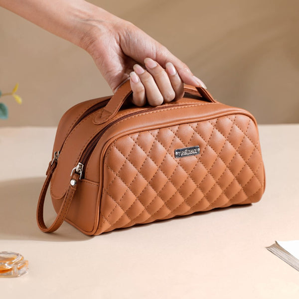 Multipurpose Quilted Vanity Pouch Brown