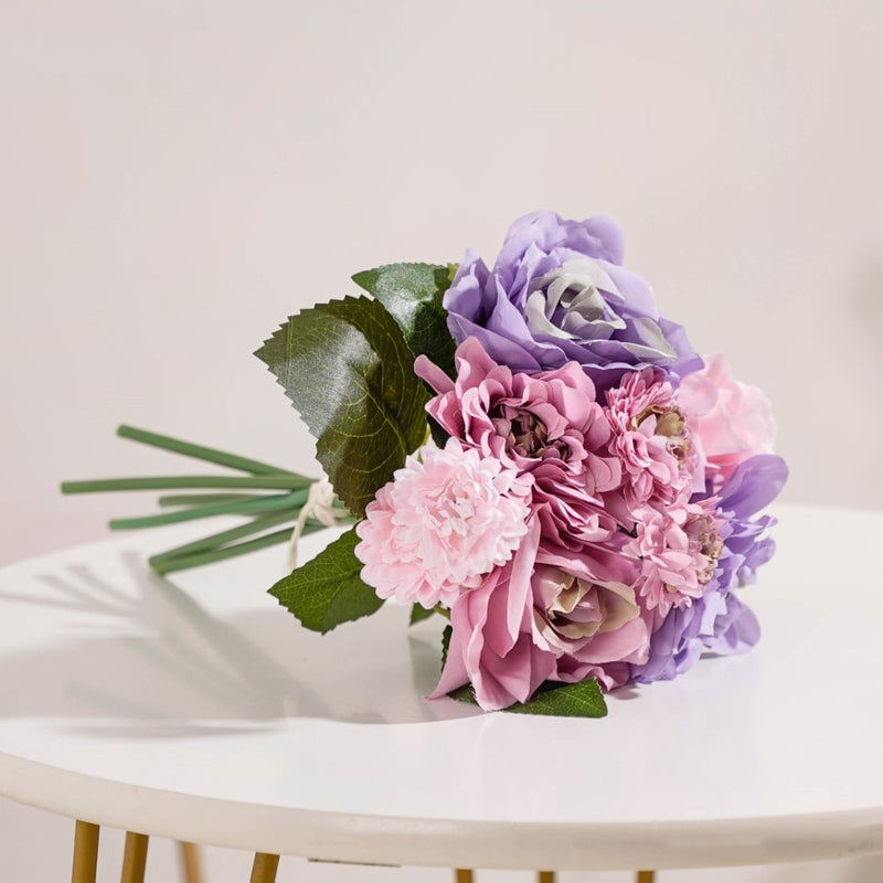 Rose Bouquet Pink And Purple - Artificial flower | Flower for vase | Home decor item | Room decoration item