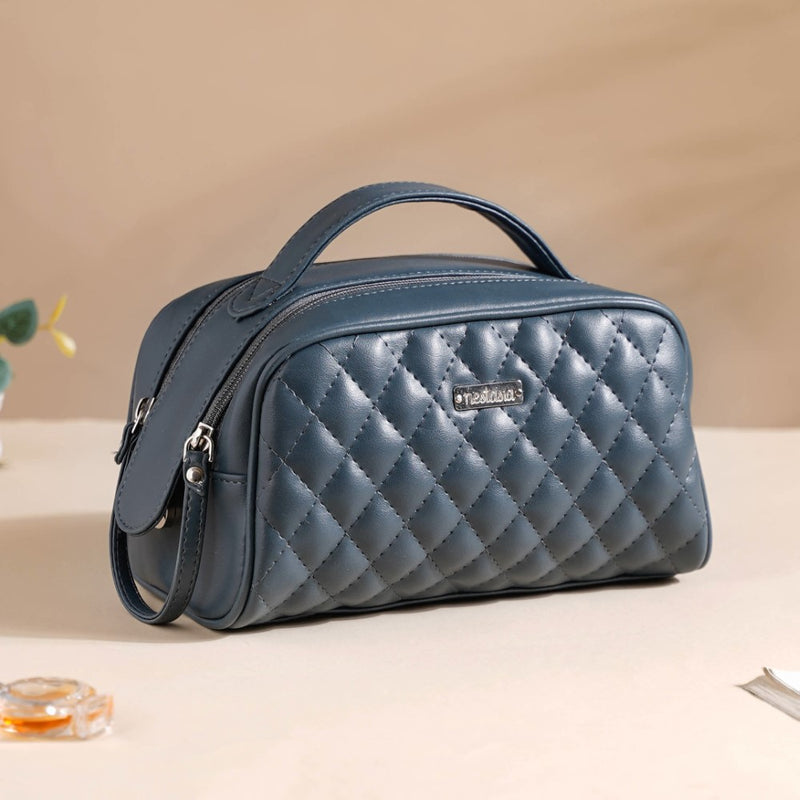 Multipurpose Quilted Makeup Pouch Bluish Grey