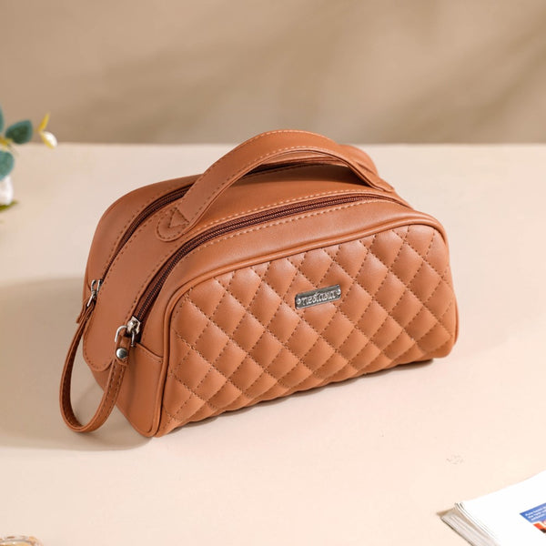 Multipurpose Quilted Vanity Pouch Brown