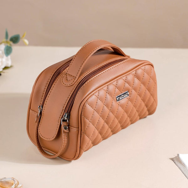 Multipurpose Quilted Vanity Pouch Brown