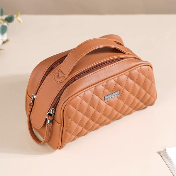 Multipurpose Quilted Vanity Pouch Brown