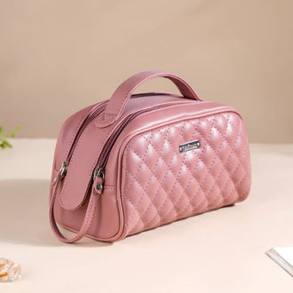 Quilted Double Zipper Travel Pouch Pink