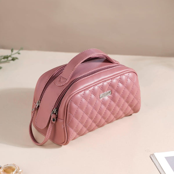 Quilted Double Zipper Travel Pouch Pink