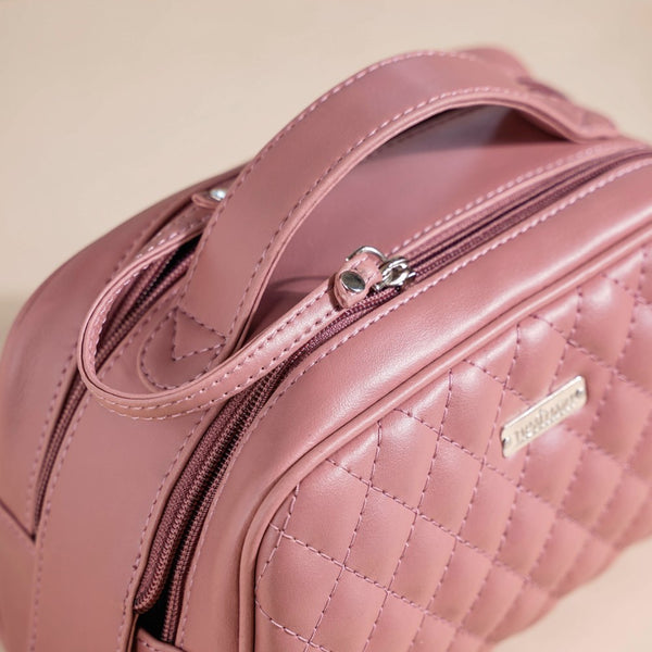 Quilted Double Zipper Travel Pouch Pink