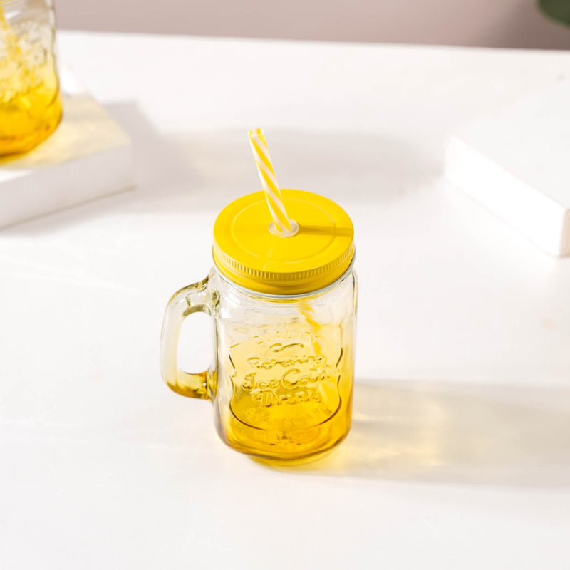 Tutti Frutti Glass Jar Yellow with Lid and Straw Set of 4