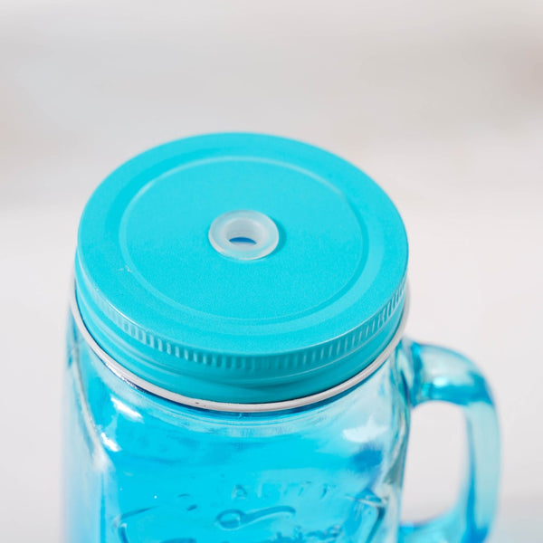 Tutti Frutti Set of 4 Glass Mug Blue with Lid and Straw 400ml- Mug for coffee, tea mug, cappuccino mug | Cups and Mugs for Coffee Table & Home Decor