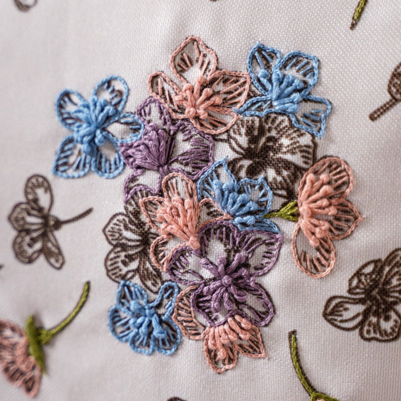 Floral Threadwork Cushion Cover Multicolour 16 x 16 Inch