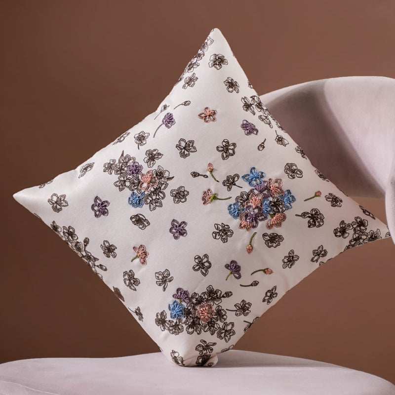 Floral Threadwork Cushion Cover Multicolour 16 x 16 Inch